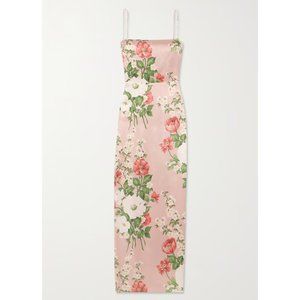 Reformation Frankie Silk Dress in Rose Garden Pink Floral Maxi